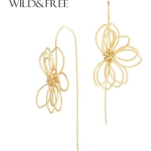 Wild&Free New Arrival Flower Drop Earrings Hollow Out Twisted Big Hook Dangle Earrings For Women Handmade Jewelry Wholesale