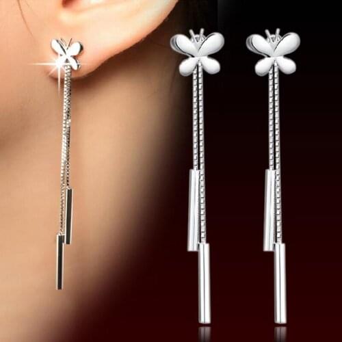 New Arrivals Temperament 925 Sterling Silver Butterfly Long Tassel Drop Earrings For Women Girls Party Gift Wholesale CY066