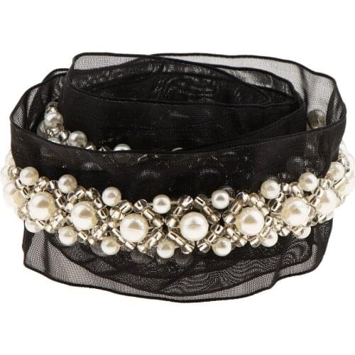 1Yard Black Pearl Beads Embroidery Mesh Lace Trim Ribbon Sewing Applique for DIY Craft 3cm Wide