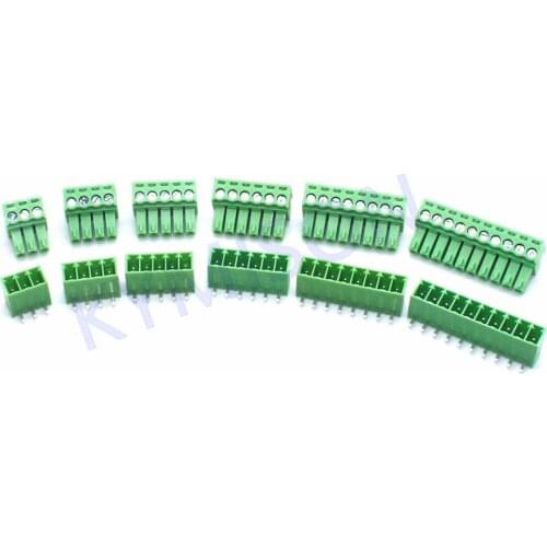 10sets KF2EDG 3.5MM PCB Pluggable Terminal Block Connector 2P3P4P5P6P7P8P9P10P Bend needle Pin DG15EDG-3.5mm Green Terminal