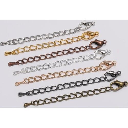 20Pcs/Lot 50/70mm Gold/Rhodium Color Tail Chain Extended Extension Chains Lobster Clasps Connector for Jewelry Making Finding