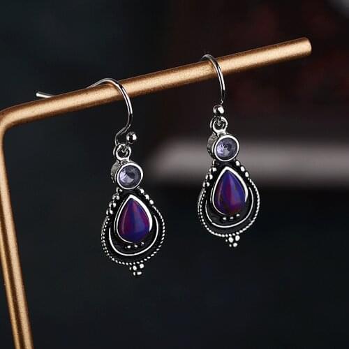 925 Sterling Silver Drop Earrings for Women Topaz Vintage Gemstone Gold Color Long Dangle Wedding Fine Jewelry Christmas Gift
