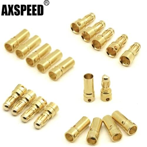 AXSPEED 10pairs 2.5/3.0/4.0mm Gold Bullet Banana Connectors Plug for Lipo Battery RC ESC Motor Car Truck Toys DIY