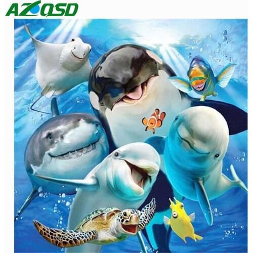 AZQSD 5D Diamond Painting Cross Stitch Kits Dolphin Full Square Drill Needlework Diamond Embroidery Mosaic Animal Home Decor
