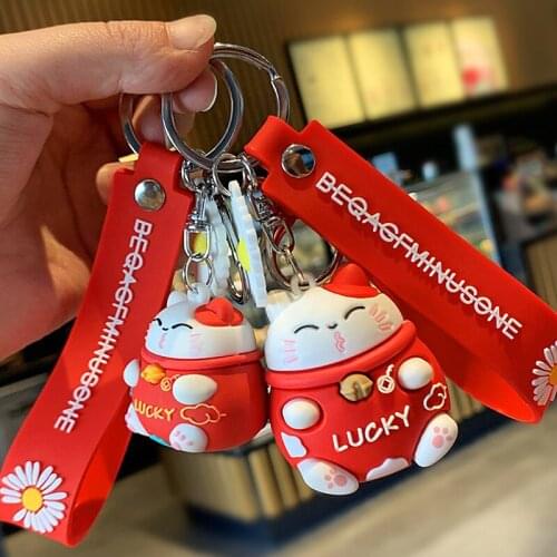 Maneki Neko Keychain Cartoon Anime Lucky Cat Doll Key Rings Beckoning Cat Wallet Backpack Pendant Key Chain Couple Trinkets Gift