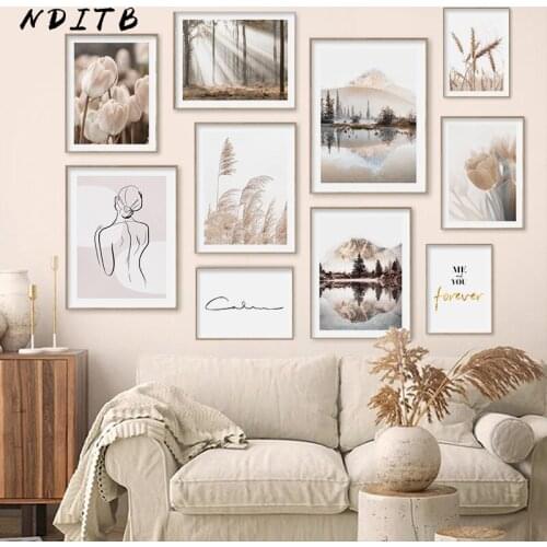 Scandinavian Decoration Poster Floral Forest Nature Landscape Boho Painting Canvas Print Wall Art Picture Living Room Decoration