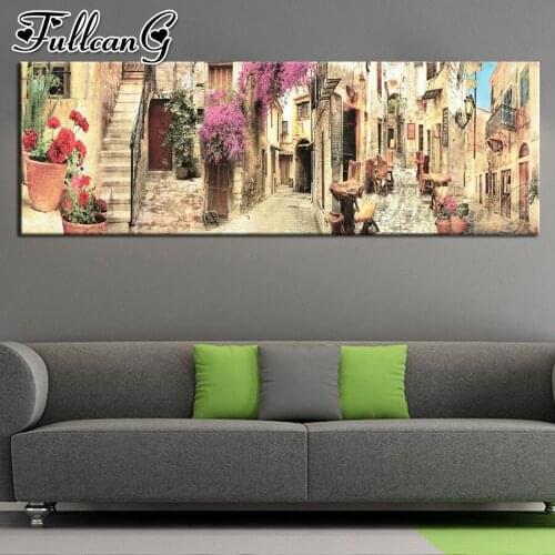 FULLCANG european town scenery diy 5d diamond painting full embroidery landscape large mosaic needlework wall decoration FC2049