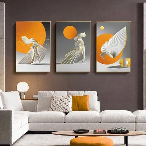 Orange Sun Canvas Modern Creative Abstract Composition Design Nordic Art Poster Print Family Bedroom Room Decoration Picture