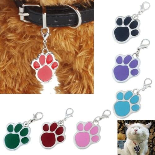 Dog Puppy Cat Anti-Lost ID Name Tags Collar Pendant Charm Pet Accessories Paw Glitter Pendant