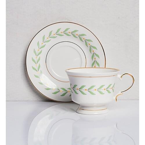 European-Style Ceramic Coffee Cup Home Simple Small Luxury Mug Plate Set Of Gold-Edged Green Leaves Delicate Afternoon Tea Cups