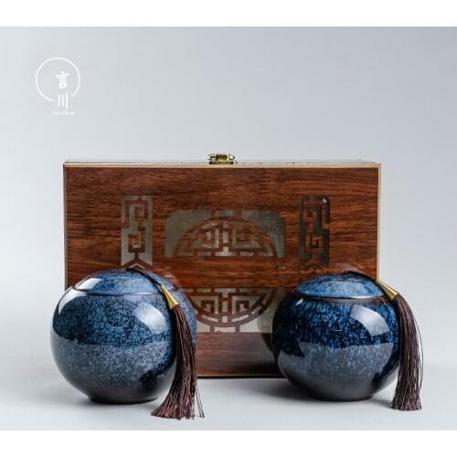 Chinese Ceramic Tea Caddies Gift Storage Box Seal Moisture Proof Tea Caddies Sugar Container Theedoos Household Products DG50TC