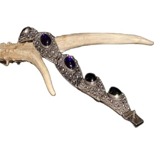 China Old Tibetan Silver Inlaid Zircon Bracelet