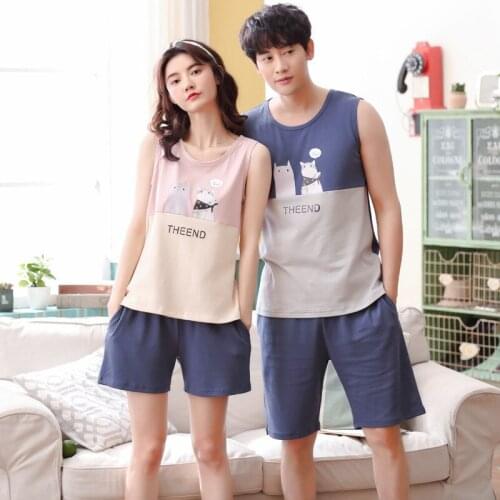 Women and men cotton summer new vest couple pajamas cartoon sweet shorts fashion thin wearable pajama sets pajamas pajama set