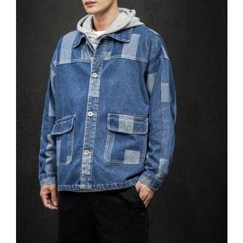Style Fashion Men Jackets British Plaid Designer Casual Denim Jackets Men Cotton Long Coats Streetwear Autumn Chaqueta Hombre