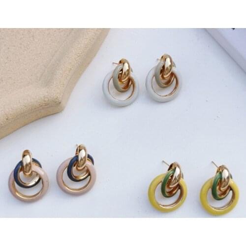 Fashion niche geometric spiral metal stud earrings web celebrity exaggeration drop glaze earrings jewelry accessories