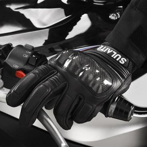 Motorcycle Gloves Riding Sheepskin Full Finger Gloves Carbon Fiber Breathable Touchable Screen Gloves With Reflective Strip