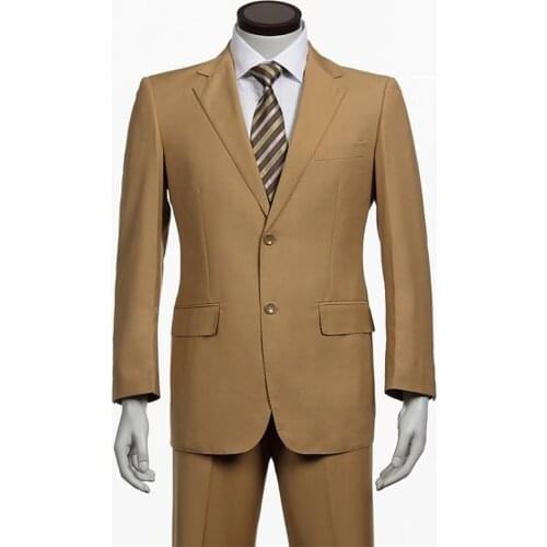 Light Brown Khaki Wedding Suits For Men Custom Made, Bespoke Light Brown Khaki 2 Button Notch Lapel Men Light Brown Wedding Suit