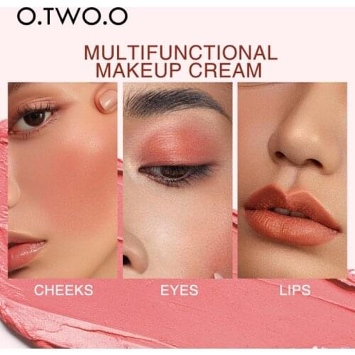 NEW O.TWO.O Lipstick Eye Shadow Blush 3-in-1 Contouring Palette Monochrome Rouge Cream Naturally Improve Complexion Blush TSLM2
