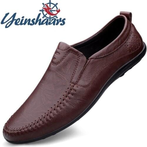 New Handmade Leather Loafers Mens Shoes Casual Slip on Driving Shoes Genuine Leather Breathable Business Shoes Flat Summer Shoes