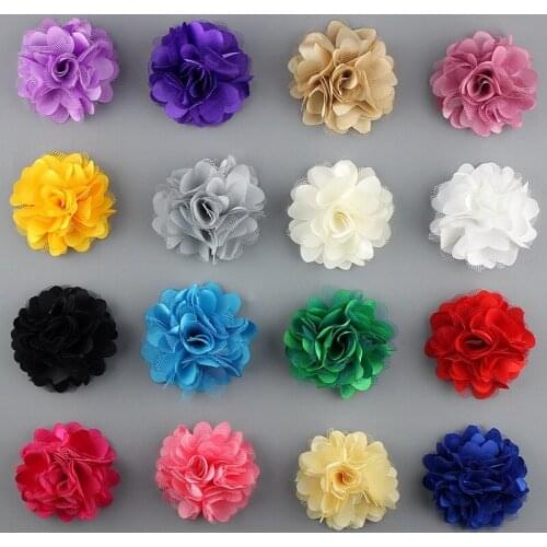 New Fashion Flower Satin Mesh Tulle Puff Flower Lace fabric flower Christmas Headband wholesale 50PCS