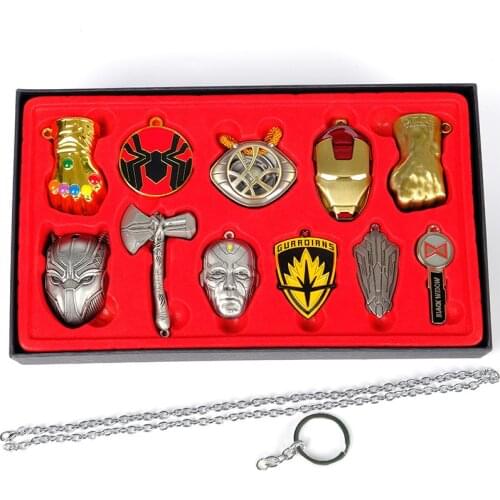 New Super Hero Metal Pendant Superhero Keychain Infinite Gloves Hammer Mask Badge Fashion Necklace Bag Pendant Jewelry Gifts