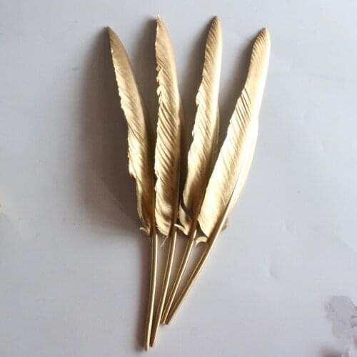 Wholesale 50pcs/lot High Quality Gold Goose Feather 30-35cm/12--14inches Accessories Carnival Diy Party DIY Feathers For Crafts