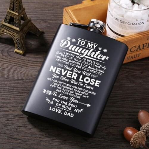Dad To My Daughter Hip Flask for Alcohol Bottle Portable Wine Cup Flask Funnel Flagon Whiskey Pot Vodka Travel Stainless Steel C
