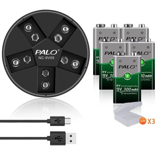 PALO 9V rechargeable battery 9V 300mAh NIMH battery and 9V Batteries Charger For 9V nimh lithium-ion rechargeable battery