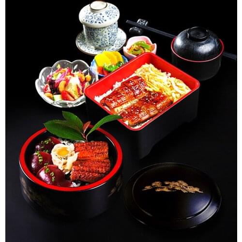 Plastic Lunch Box Bento Box With Lid Takeaway Case Single-layer Snack Box Dinner Tray Black Box Red Package Packing Tools 1pcs