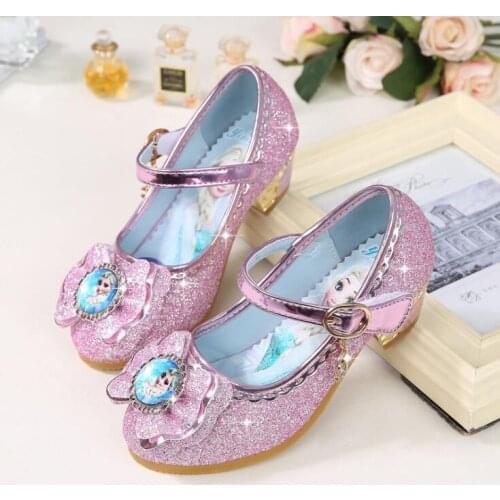 Princess Children Leather Shoes Summer Anna Kids Shoes For Girls Elsa Dancing High Heels Chaussure Enfants Sandals Party Shoes