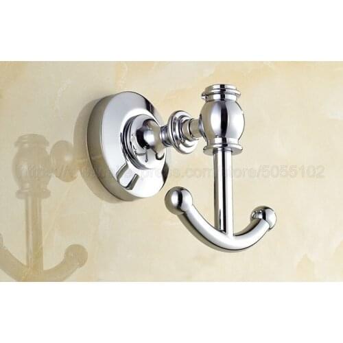 Polished Chrome Robe Hooks Brass Coat Hook Hanger Round Base Towel Hanger Bathroom Hardware Robe Hook zba806