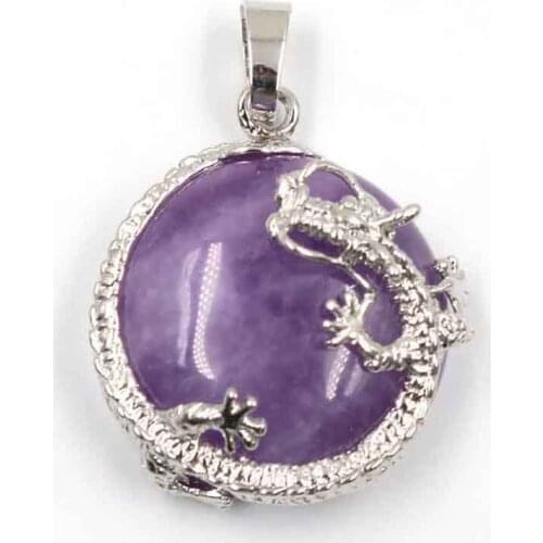 FYSL Silver Plated Chinese Style Dragon Wrap Half Ball Many Colors Quartz Stone Pendant Classic Jewelry