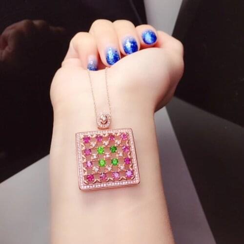 Multicolor natural red garnet gem Pendant necklaces natural gemstone pendant S925 silver Fashion square Women party jewelery