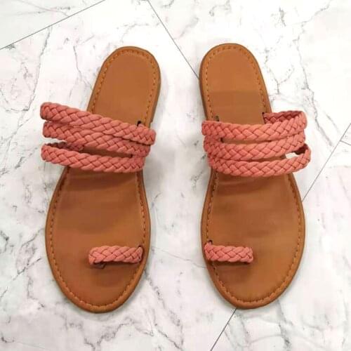 Large Size 41 42 Thin Band Slip on Women Sandals Flat with Vogue Outside Shoes Yellow Woman Slides Summer Female Slippers