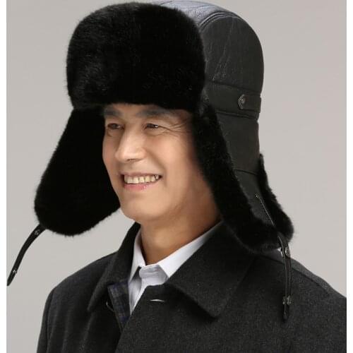 Old Men Bomber Hat Male Winter Thicken Ear Protection Cap Middle-aged Adult Man Outdoor Casual Warm Imitation Leather Hats H7137