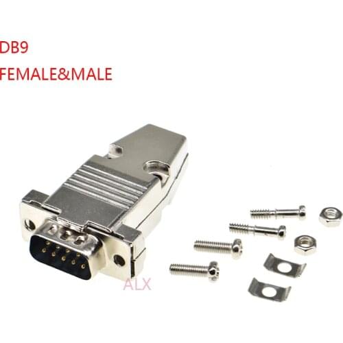 1set DB9 female MALE serial port CONNECTOR + metal shell Solder Type D-Sub RS232 COM CONNECTORS 9pin plug socket Adapter