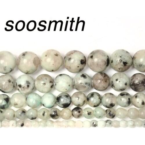 Soosmith Natural Tianshan Blue Spot Stone Beads Loose Round Spacer Beads For Jewelry Making DIY Accessorie Wholesale Gift