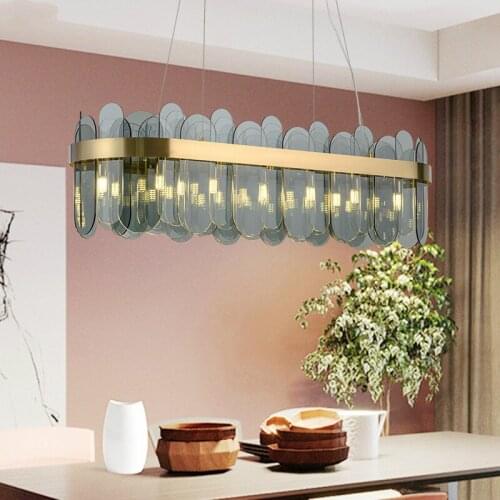 Post Modern Luxury Oval Steel Glass G9 Led Pendant Lights Adjustable Cord Hanging Lamp Led Suspension Lamp For Dining Room