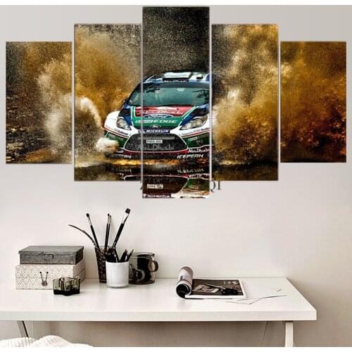 5 Panel Racing Car Fly Sand Framed Modern HD Modular Poster Printed Painting Canvas Home Room Decor Office Wall Art Pictures