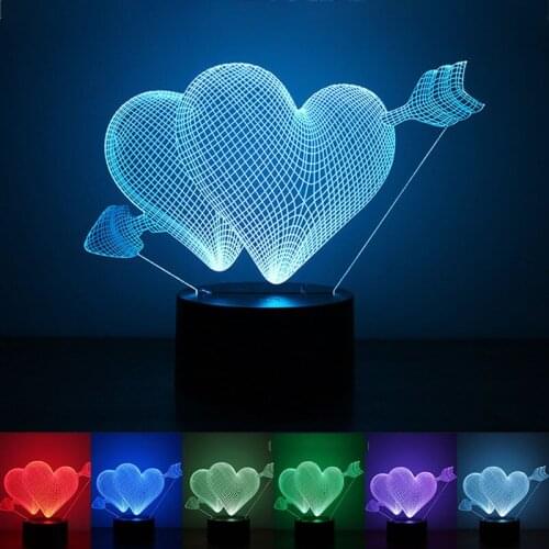 3D Night Light USB Powered Heart-shaped LED Desk Lamp Touch Key Decoration Lights Use Home Hotel Party Holiday