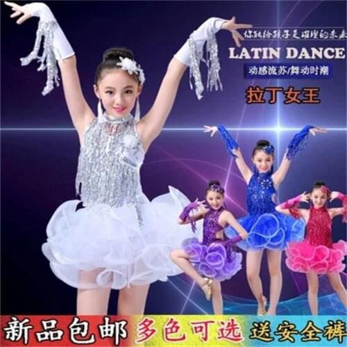 Childrens Latin dance costumes childrens girls Latin dance skirt show competition costumes new sequins tassels