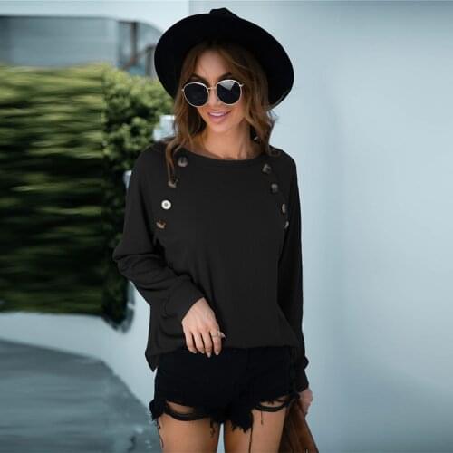 Women T-Shirt Fashion Fall Winter Solid Color Round Neck Ladies Button Long Sleeve Casual Outdoor Knitwear Female T-Shirt