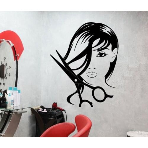 Girl Beauty Salon Wall Decal Hairdresser Scissors Cut Hair Vinyl Stickers Barber Shop Interior Removable Glamour Woman DIYSYY461