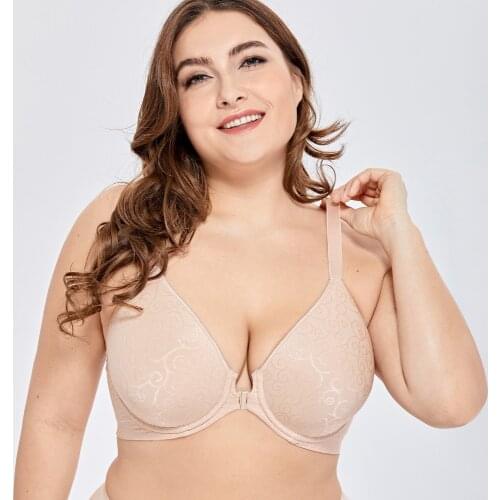 Womens Front Closure Bra Underwire Lightly Lined Jacquard Shaping Bras Plus Size 32-44 B C D DD