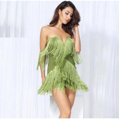 Love Aing 2020 Summer New Fashion Sexy Slim Temperament Ladies Nightclub Strapless Tassels Backless Wrapped Hip Bandage Dress