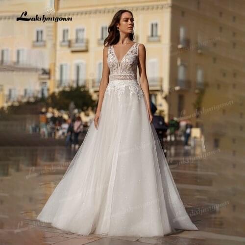 Stunning Boho A-Line Wedding Dress Lace Appliques Beach Bride Dresses Sexy V Neck Princess Wedding Gowns vestido de novia