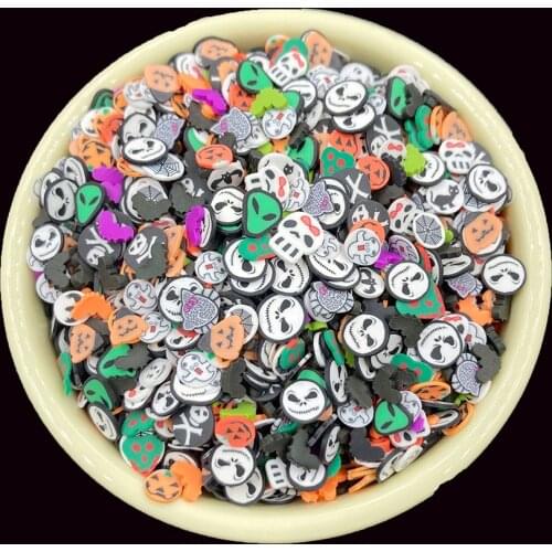 100g Mixed Halloween Ghost Pumpkin Bat Slice Polymer Hot Clay Sprinkles for Crafts DIY Nail Art Decoration Slimes Filling