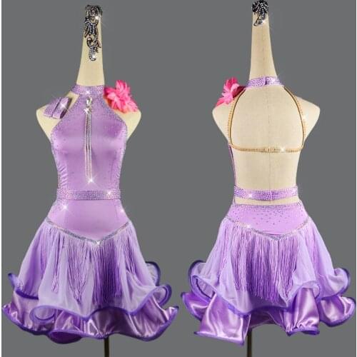 2019 Latin Dance Dress For Women Elegant Purple Fringe Dress Customized Girls Size Party Stage Competition Latin Dress VDB01
