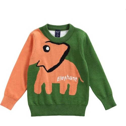 2021 2-7Y Kids Baby Boy Sweater Elephant Pattern O Neck Knitted Long Sleeve Pullovers Top Spring Autumn Winter Outwear