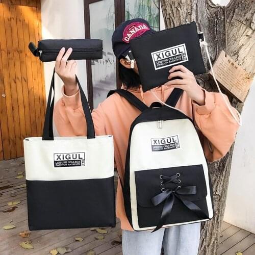 4 pcs sets canvas Schoolbags For Teenage Girls Women Backpack Canvas School Bag College Student Laptop Backpacks